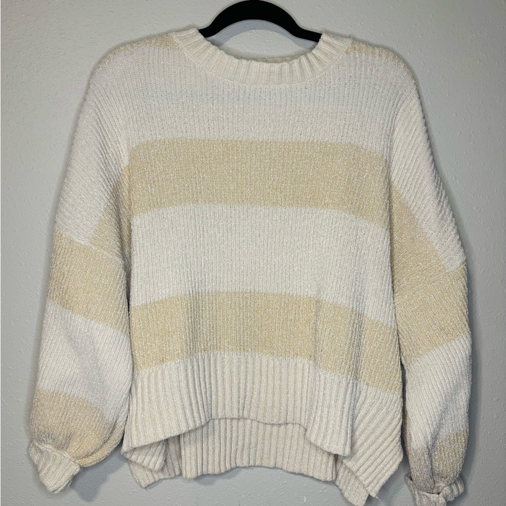 ARULA Cream and Tan Striped Sweater